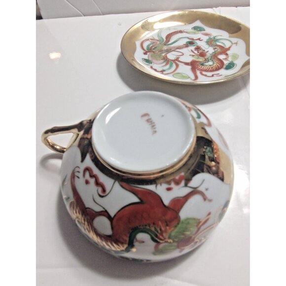 Chinese Dragon Hand Made Eggshell Porcelain Tea Cup & Saucer 22K Gold gilt - Picture 12 of 16